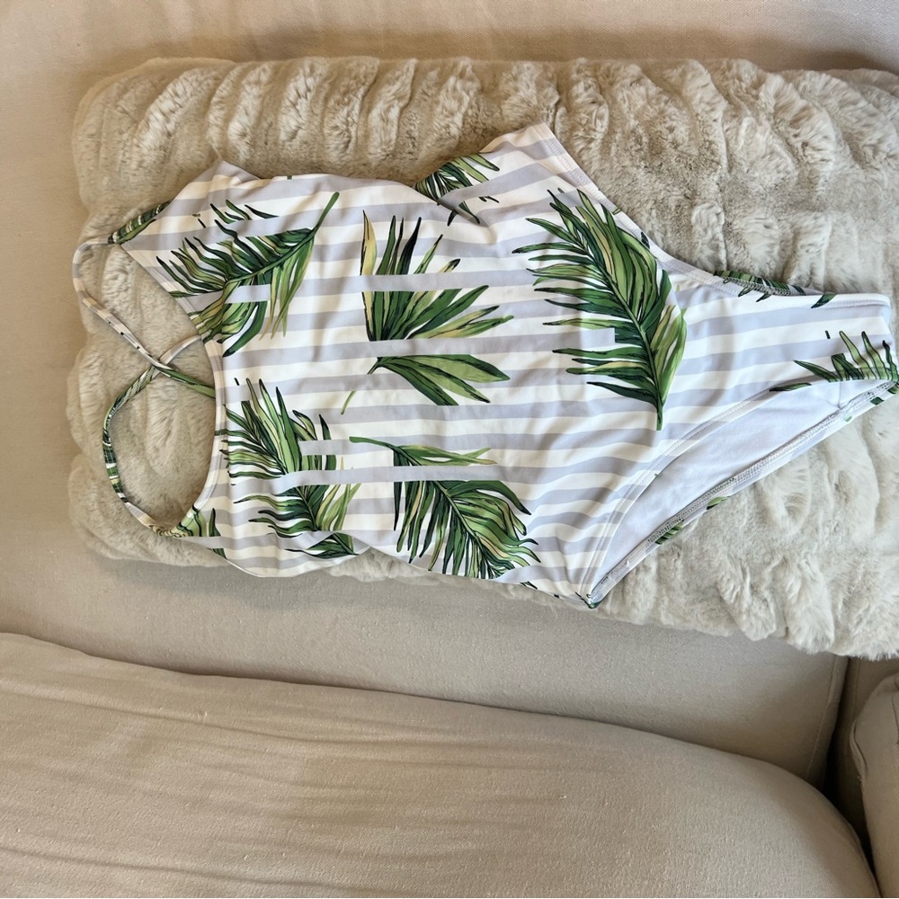 Tropical Leaf Print One Piece Swimsuit